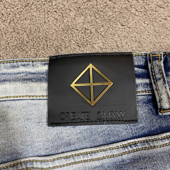 Create 2MRW Distressed Patchwork Skinny Jeans Men’s 36x34 Light Wash - Picture 4 of 12